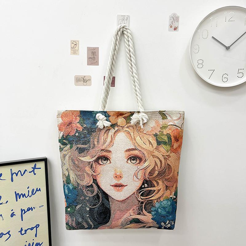 Canvas Embroidered Shoulder Bag With Large Capacity For Casual Daily Use