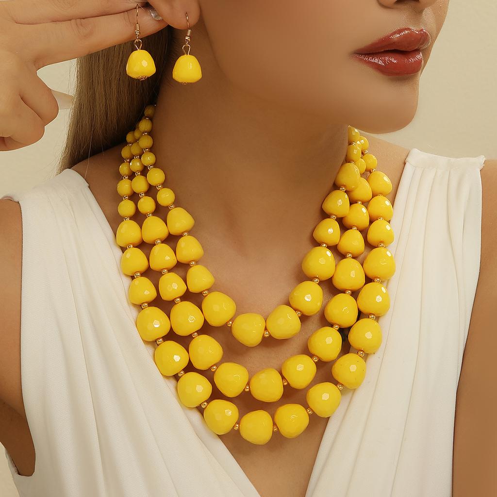Neues Design Trendiger Modischer Mehrschichtiger Acrylperlen Handgefertigtes Perlenhalsketten-Ohrring-Set Damen Party Schmuck Zubehör