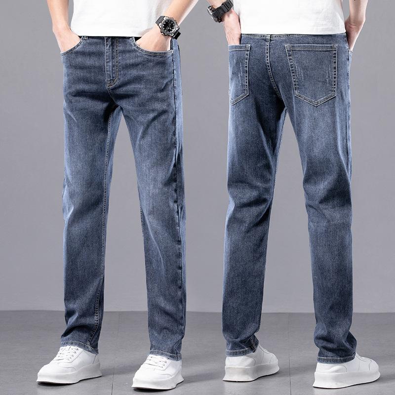 Spring And Autumn New High End Plush Jeans For Men Straight Tube Slim Fit Elastic Thick Casual Pants Autumn And Winter Men'S Pants