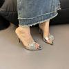 Thin Heel Rhinestone High Heels Beautiful Words New Cool Slippers Pointed Black Women's Summer Wear