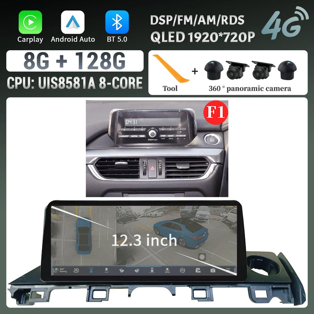 12.3"For Mazda 6 Atenza 3 2015-2018 Right Hand Drive Car Radio Multimedia Wireless Carplay Multimedia 4G GPS Stereo Touch Screen