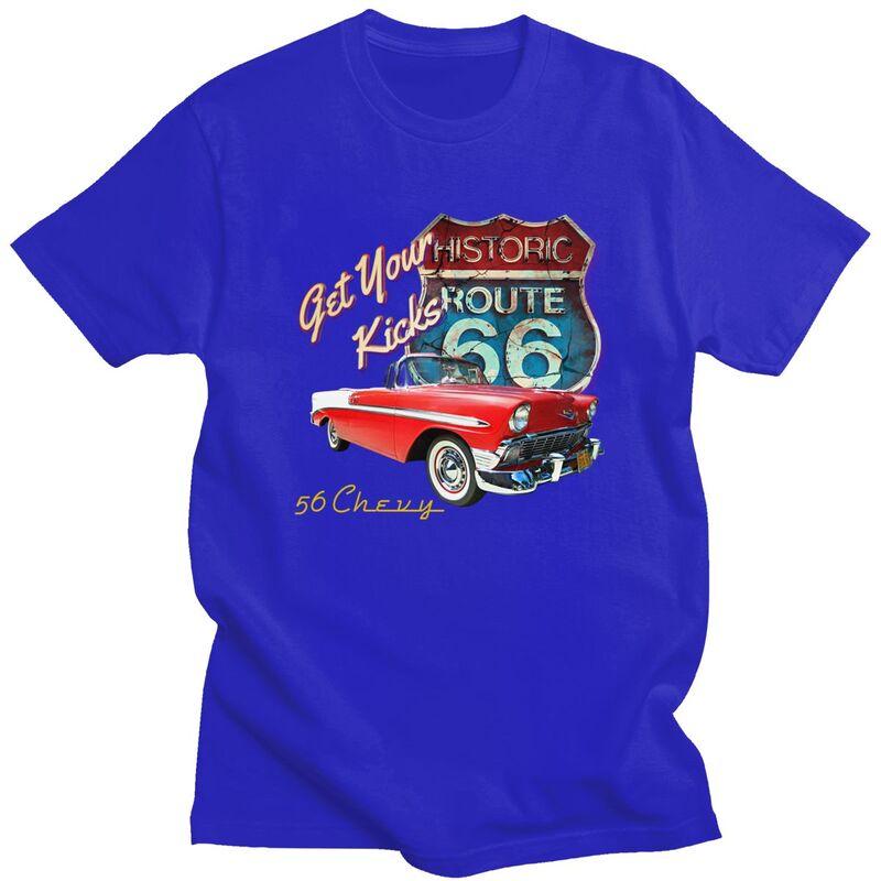 Custom Classic Car Route 66 T Shirt for Men 100 Cotton Tshirt Casual Tees Short Sleeve Tshirts Loose Fit Clothing Gift
