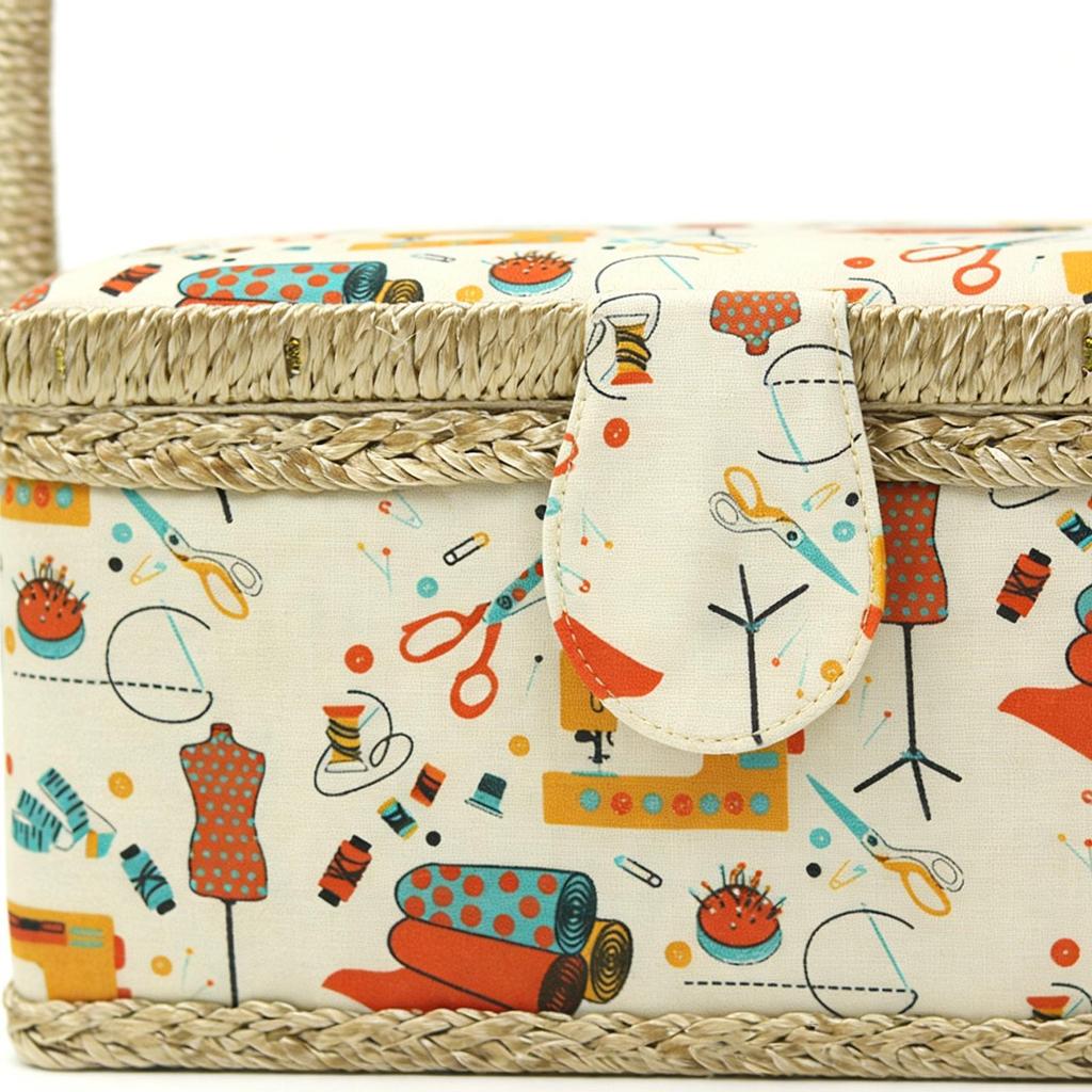 Large Sewing Basket Multi-Compartment With Removable Tray Handle Portable Sewing Organizer Vintage Box For Thread Needles