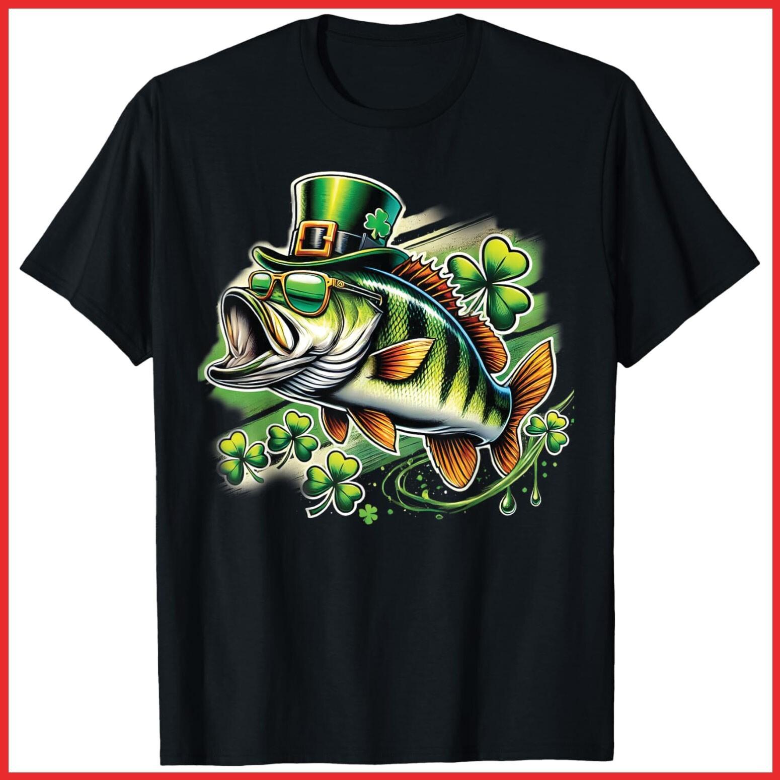 Fisherman Fishing Lovers Irish St Patricks Day Black Cotton T-Shirt S-5XL M