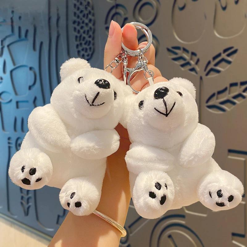 Cute Plush White Polar Bear Doll Keychain Pendant Cartoon Fat Animal Snow Polar Bear Car Keychain Bag Pendant Lovers Women Gifts