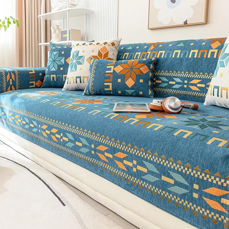 Bohemian Style Chenille Sofa Cushion All-Season Universal Anti Slip Scratch Resistant Pet Friendly 1/2/3/4 Sofa Protective Cover