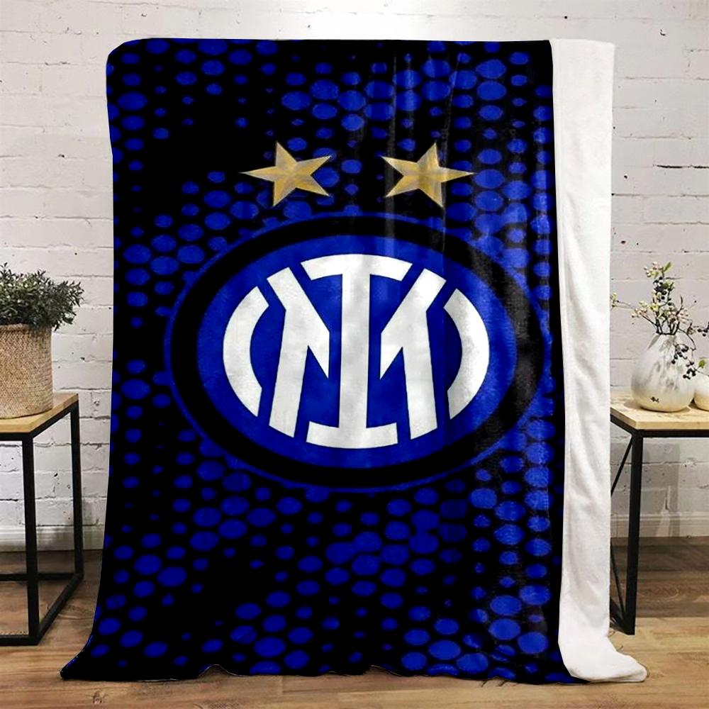 Inter Milan Logo with Blue & Gold Stars Flannel Blanket for Bedroom, Living Room, Sofa, and Nap Sofas.