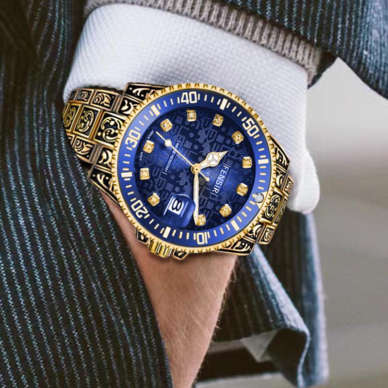 Patterned Steel Band Bracelet Men's Quartz Watch Waterproof Watch Fashionable Personalized Outdoor Sports Reloj