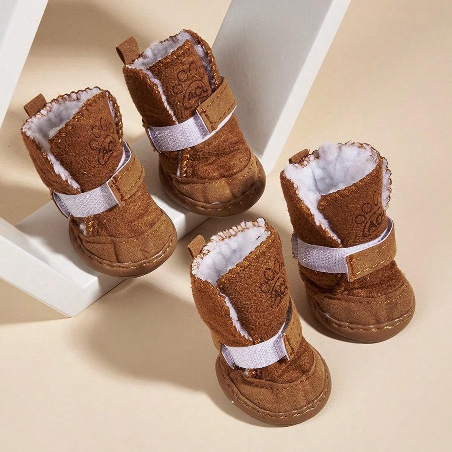 4pcs/Set Lamb Wool Pet Shoes, Suitable for Small/Medium Pets, Warm, Fashionable, Anti-Slip