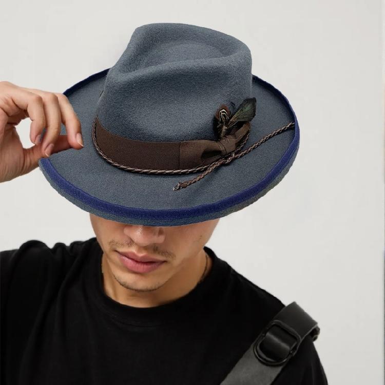 Elegant Feather Homburg Wool Styling Hat with Wide Brimmed Flat Hat Wide Brimmed Western Hat for Casual Wear