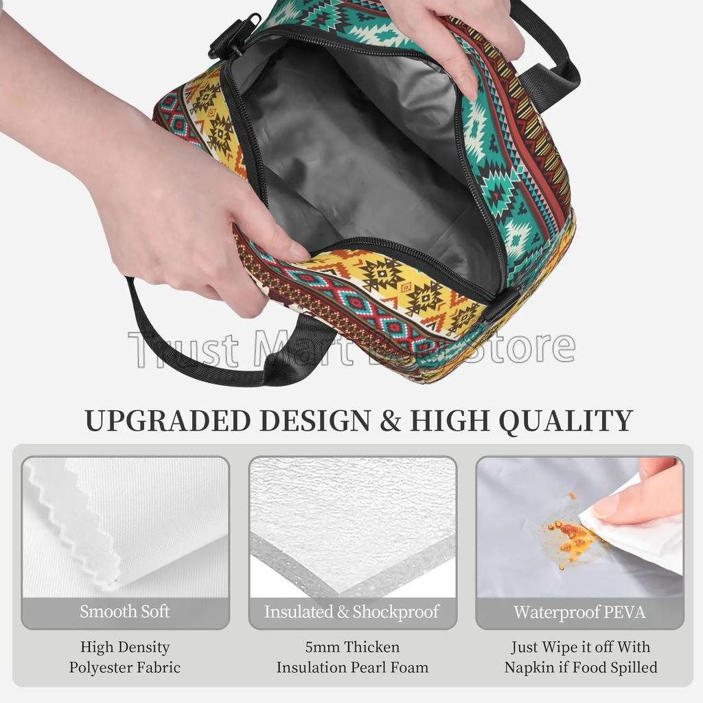 Isolierte Lunchtasche mit ethnischem Muster Pferde Geometrisch Bento-Tasche Wiederverwendbare Thermos-Lunchbox mit verstellbarem Schultergurt