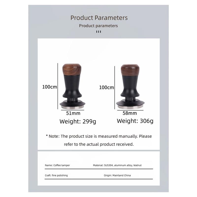 A03F-Internal Spring Constant Force Espresso Coffee Tamper 51/53/58Mm Stainless Steel Base Adjustable Height