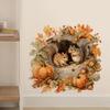 Autumn Squirrel Wall Sticker Featuring Two Squirrels Perched in Tree Holes. Pumpkins and Autumn Leaves Surround Them.