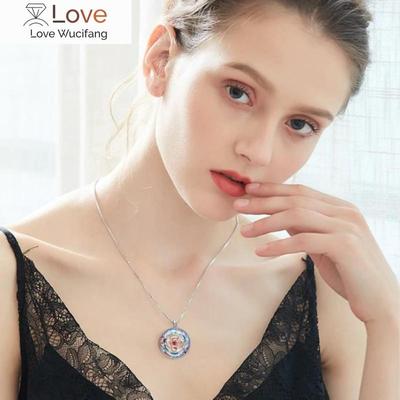 Fashion Income Lucky Romantic Rose Necklace Colorful Crystal Circle Hug Rose Pendant Lucky Gift For Romantic Lovers