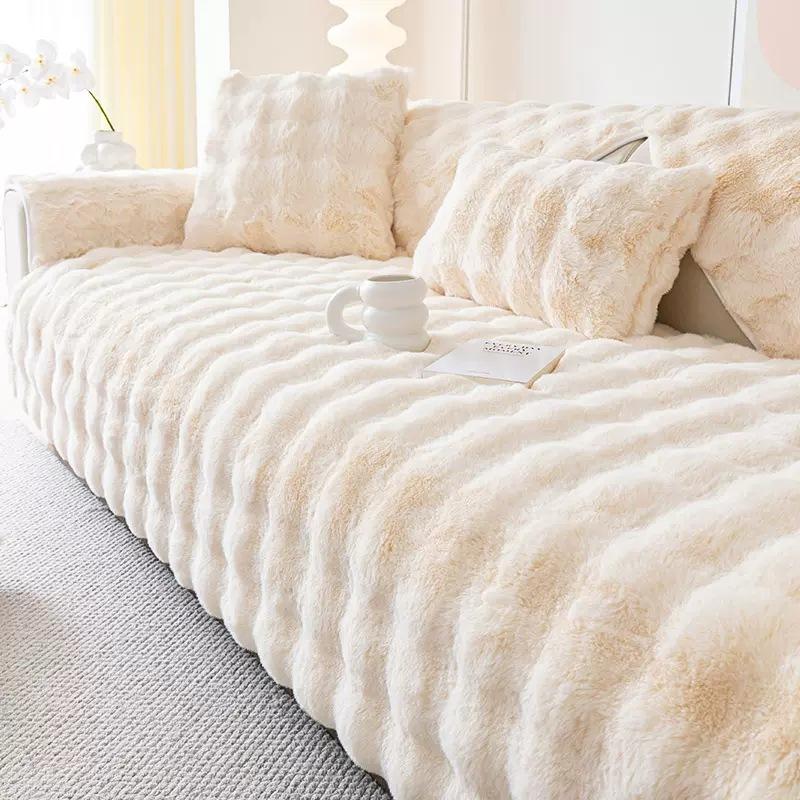 Winter Cream Style Sofa Cushion Bubble Plush Sofa Cover Cloth Towel New Winter Thickened Warm and Non Slip Plush Cushion