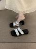 Wedge heel niche retro square head one-word slippers women's shoes outer wear 2025 summer with skirt French sandals
