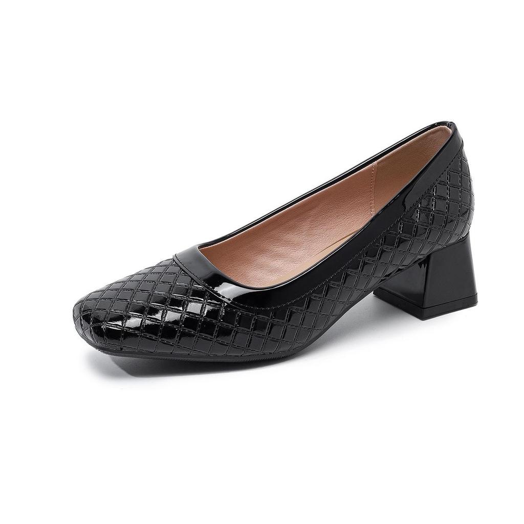 Plus Size Patent Leather Chunky Heel Square Toe High Heels - Women's European & American Style