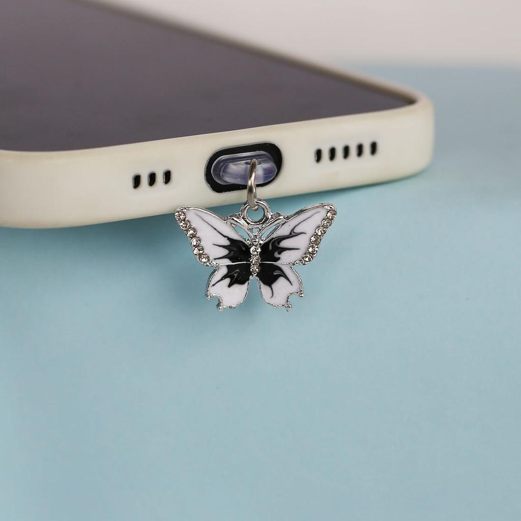 Multi Colored Crystal Stone Butterfly Phone Dust Plug Hanging Pendant Accessories Decoration For Iphone For Samsung Type-c2
