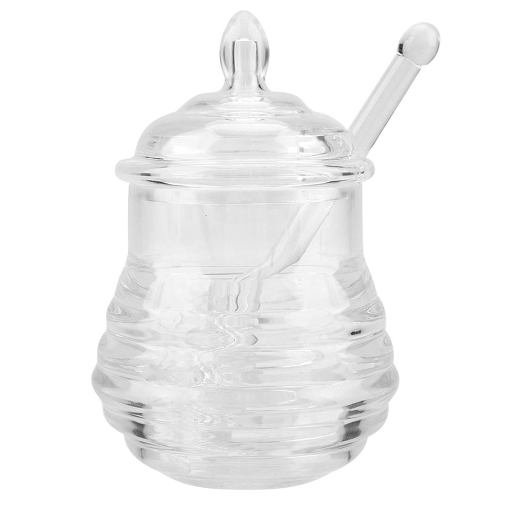 Yinhing 245ml Honey Jar, Transparent Beehive Shaped Honey Jar with Dripper Stick, Beehive Design Pot for Storing and Dispensing Honey