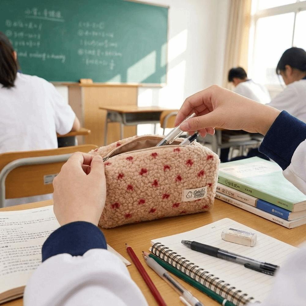 Gepunktetes Herzförmiges Bedrucktes Federmäppchen Große Kapazität Stifteetui Schreibwaren-Etui Schulgebrauch