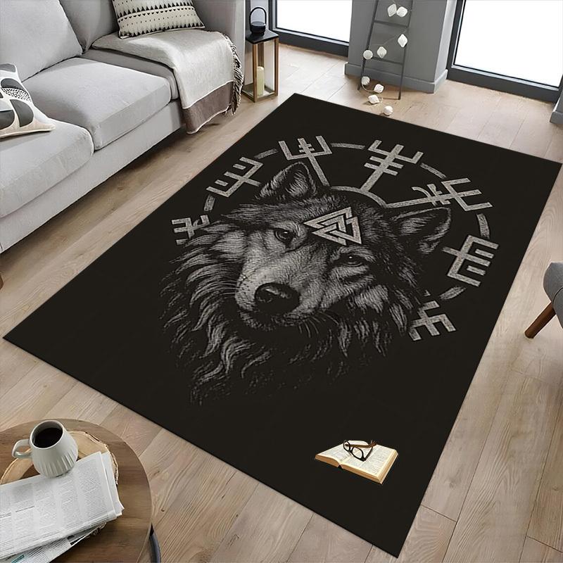 1PC Wolf Norse Non-Slip Floor Carpet Compatible for Office&Living Room&Dining room - Flat-Weave Machine- Soft & Pattern-E248