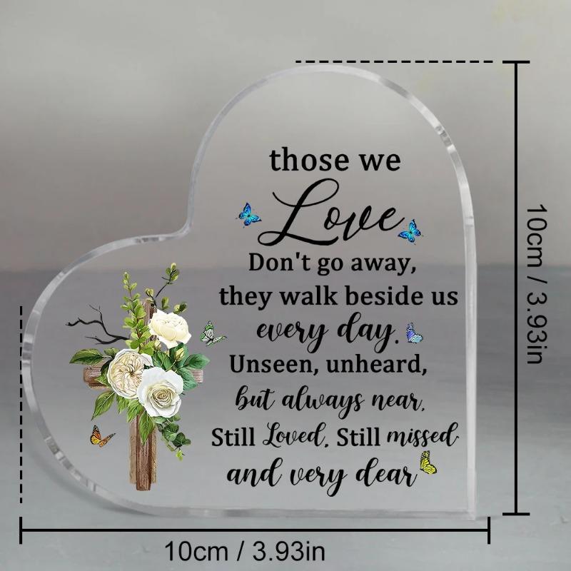 2D FlatAcrylic Heart Sympathy Memorial Gift Desktop Decoration Plaque, Home Decor Plaque Hanging Wall Art Decorative Garden Decoration for Room Door S