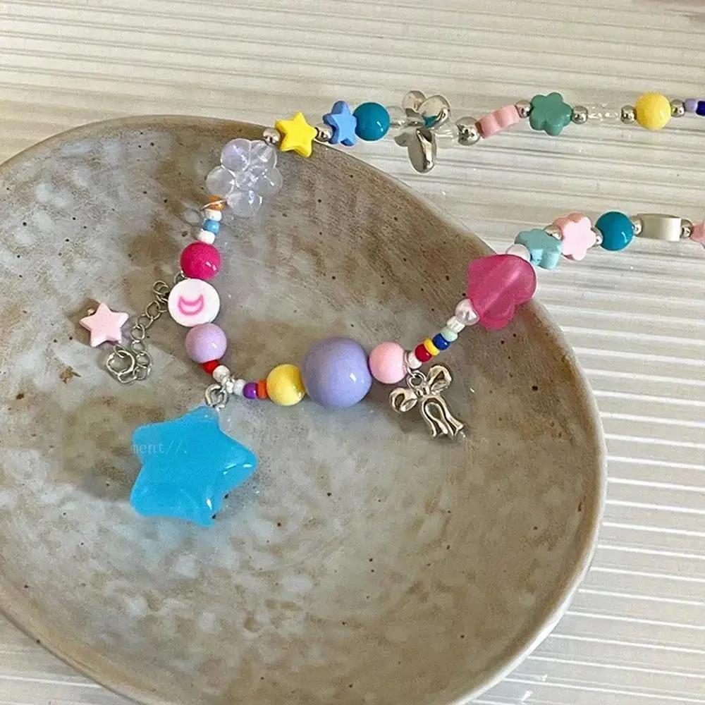 Summer Female Necklace Sweet Baroque Simulated Pearls Cute Flowers Colorful Handmade Beaded Short Clavicl Necklaces for Women