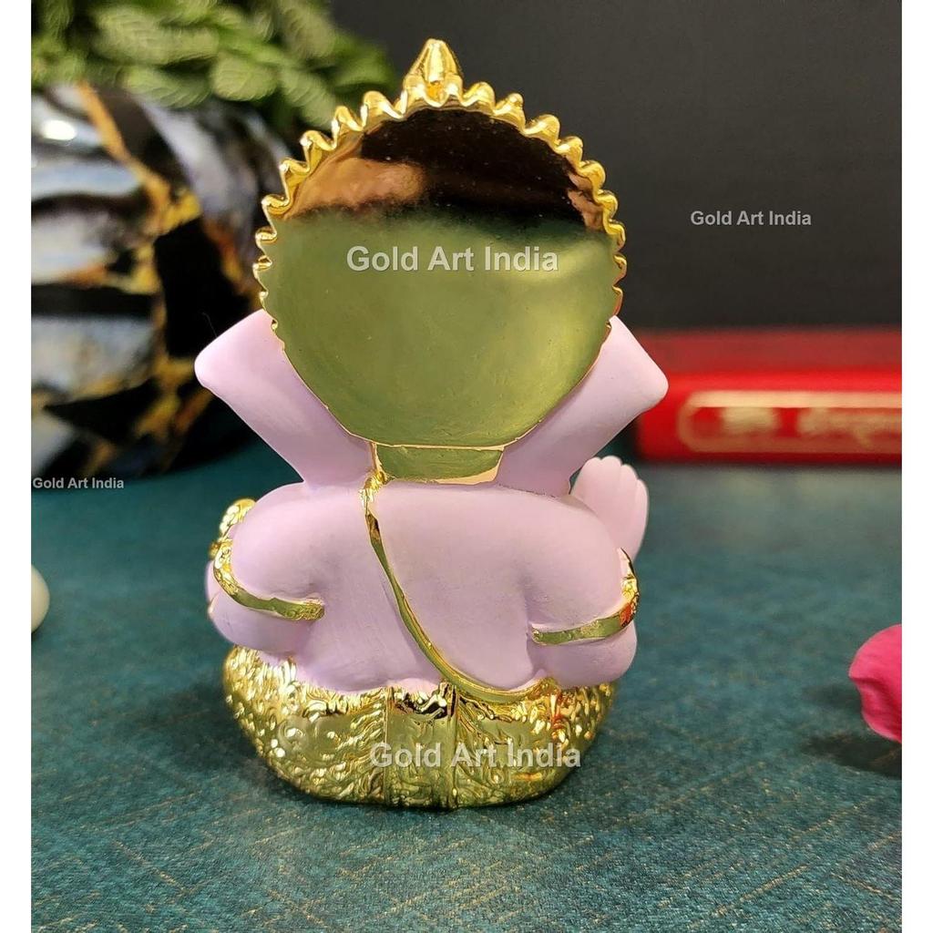 Gold Plated Ganesha with Terracotta Colour - Perfect for Car Dashboards, Office & Home Shelves, Diwali Puja, and Gifting
