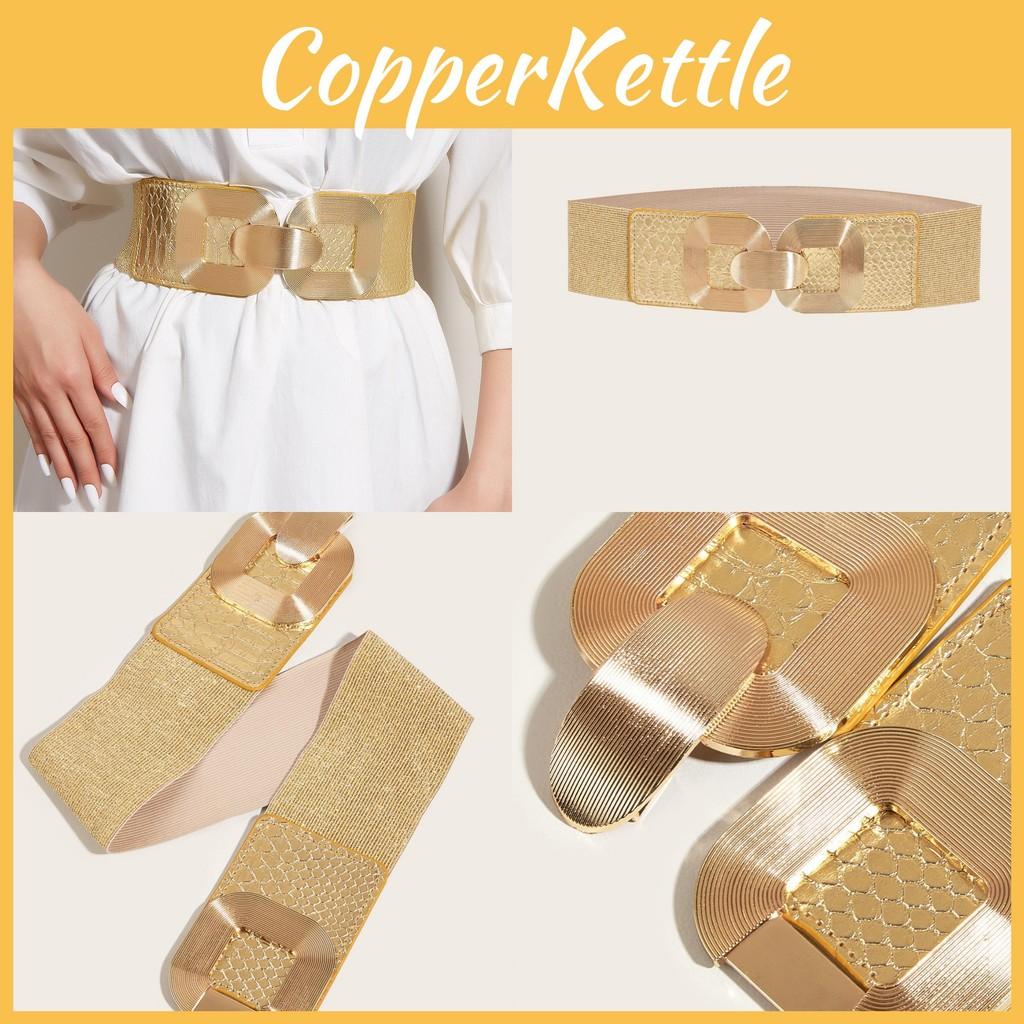 Gold Women Metal Waist Belt Snap Fastener Asymmetric Design Dresses Outerwear