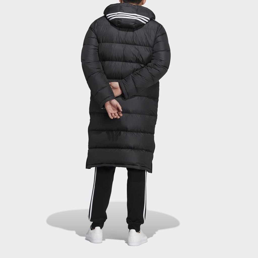 Adidas Originals Long Down Jacket With Side Stripe Logo Print Men Outerwear Black HI4658