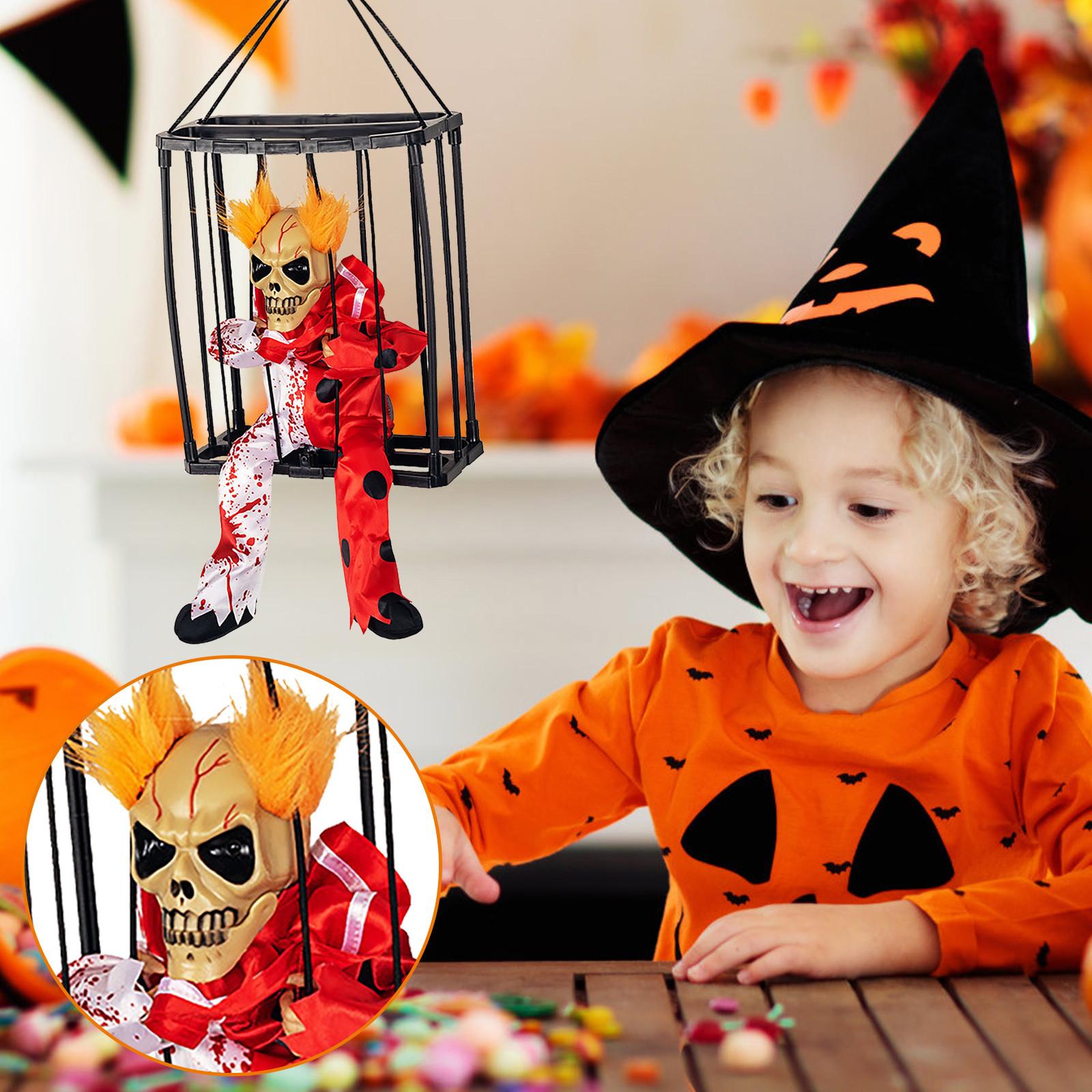 

Подвесные игрушки на Хэллоуин Клетка для заключенных Электрическая светящаяся звуковая Можно повесить и носить с собой Простая одежда Цветной леопардовый принт One Size