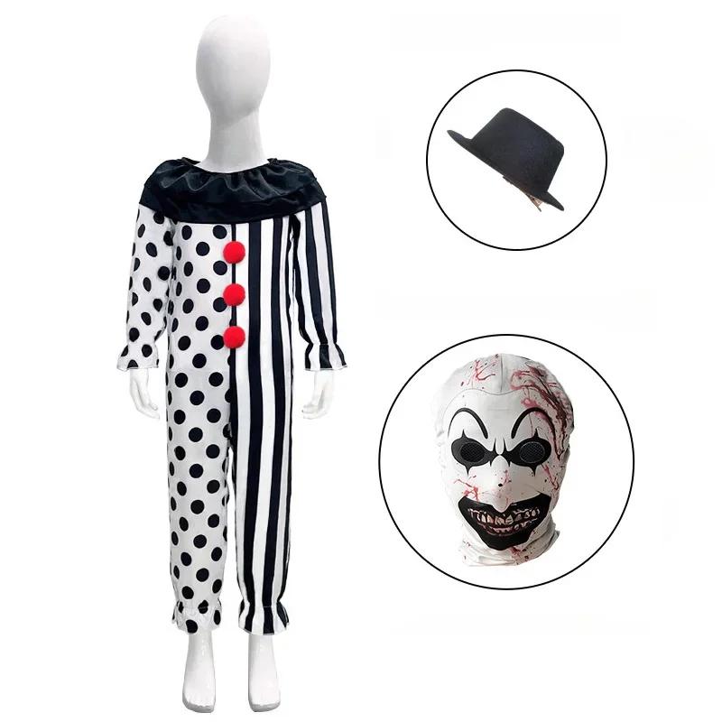 Terrifier Cosplay Costume Children Girls Boys Horror Carnival Party Dress Hat Mask Killer Clowns Jumpsuit for Halloween Costumes