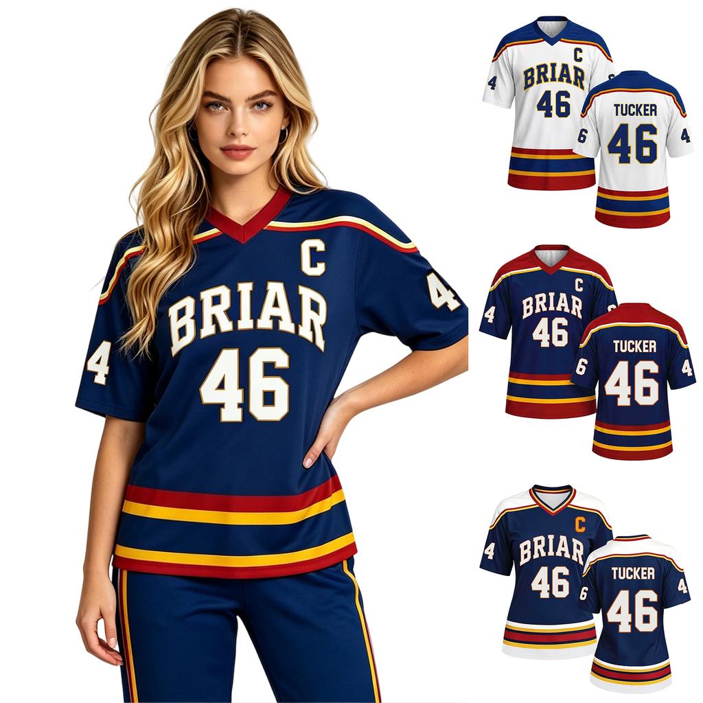 Briar Graham Unisex Ice Hockey Short Sleeve Jersey Number 46 Tucker Printed Sportswear V Neck Athletic Shirt for Casual Wear