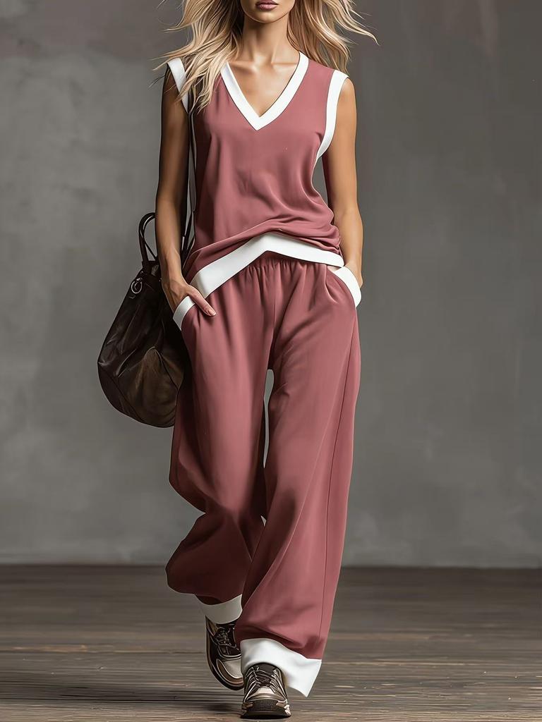 16 French minimalist black and white vertical stripes loose and thin women's suit wide-leg pants two-piece set