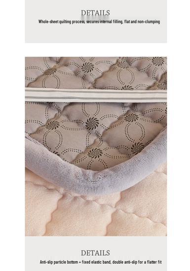 Soft Padded Winter Coral Fleece Mattress Pad with Plush Velvet Quilted Cover
