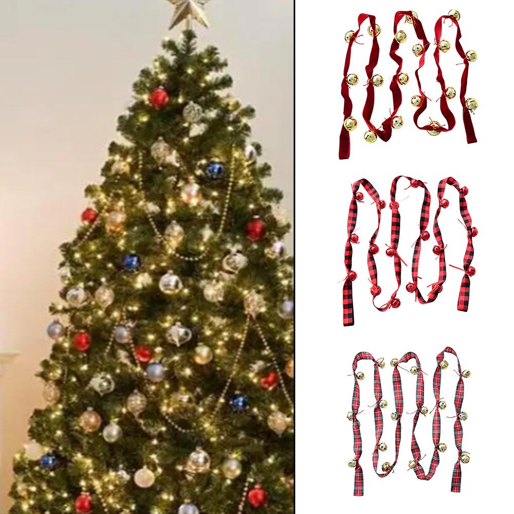 Red Velvet Ribbon Bell String for Festive Decorations on Christmas Trees Doors and Packaging 27 M Cloth Material