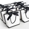 50pcs Ribbon Bow White Paper Tote Gift Bags with Handles Shopping Party Wedding Party Birthday Retail Bags