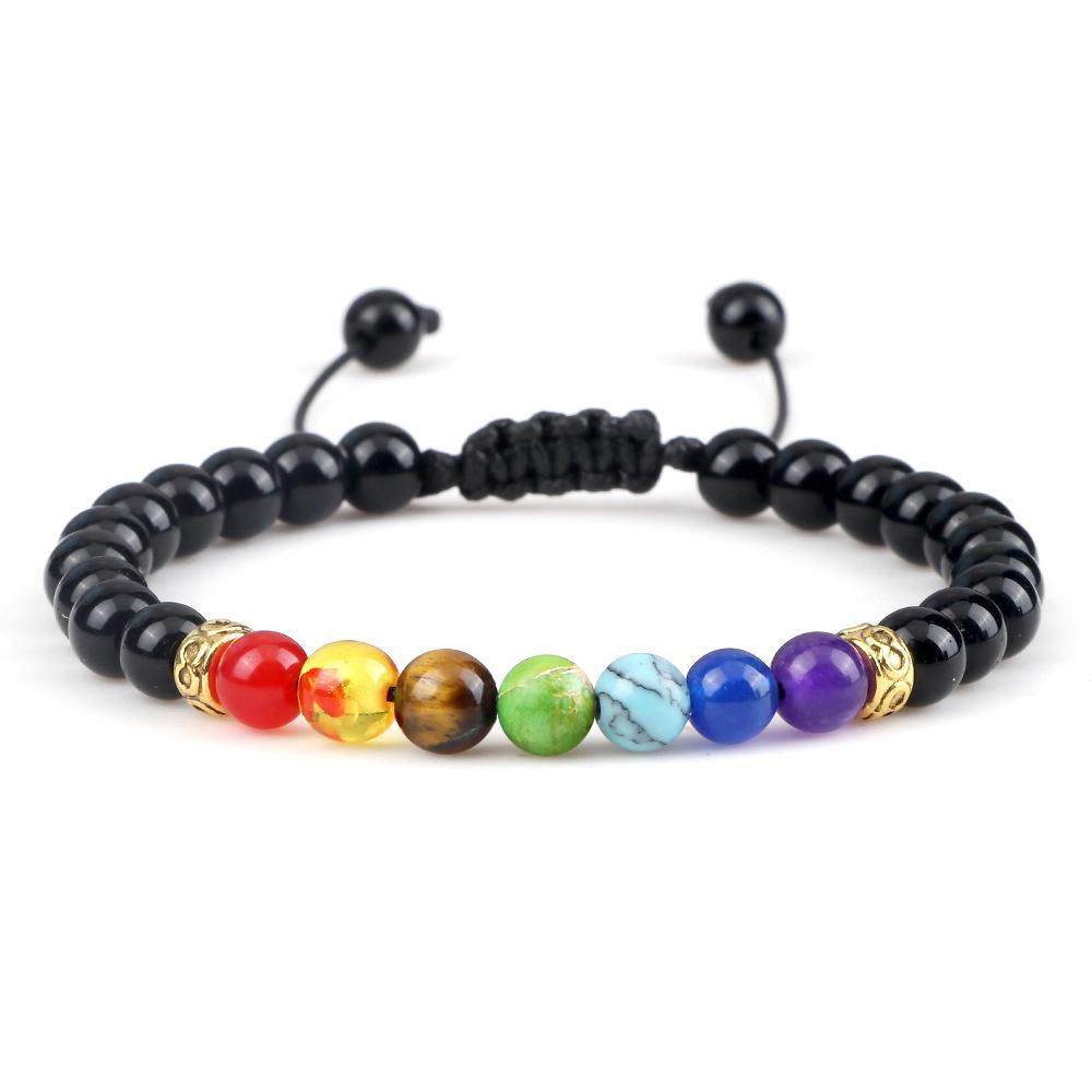 Multicolor Volcanic Lava Stone and Turquoise Tiger Eye Bead Yoga Bracelet