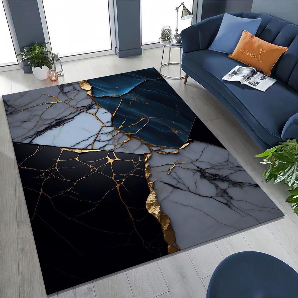 2026 Luxurious Marble Black Green Gold Colorful Stone Texture Rug for Bedroom Living Room Sofa Home Doormat Decor,Non-slip Mat