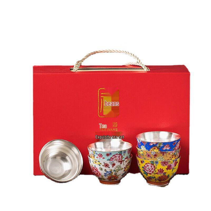 Chaxun Chinese Gilded Silver & Enamel Ceramic Tea Set with Crystal Filter
