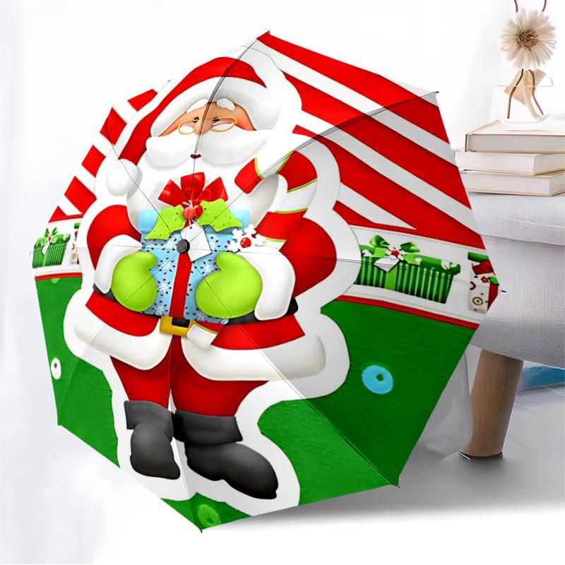 1pc Santa Claus Fashionable Automatic Opening/Closing Folding Umbrella with 8 Iron Bones, Plastic Handle yy251015005