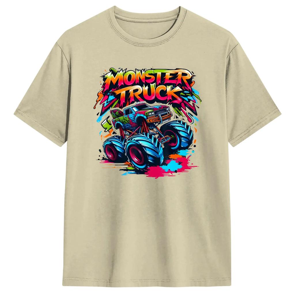 Monster Truck Retro Colorful Graffiti Toddlers Unisexs T Shirts Awesome Tee Shirt Short Sleeve Crew Neck Tshirts Clothing