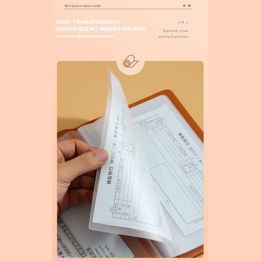 Transparente Innenseite Einzahlungs-Sammlungsbuch PU-Leder Rechnungsaufbewahrung Bankeinzahlungsmappe