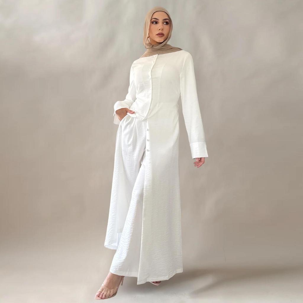 Loriya Dubai Solid Color Button Two-Piece Set LR945