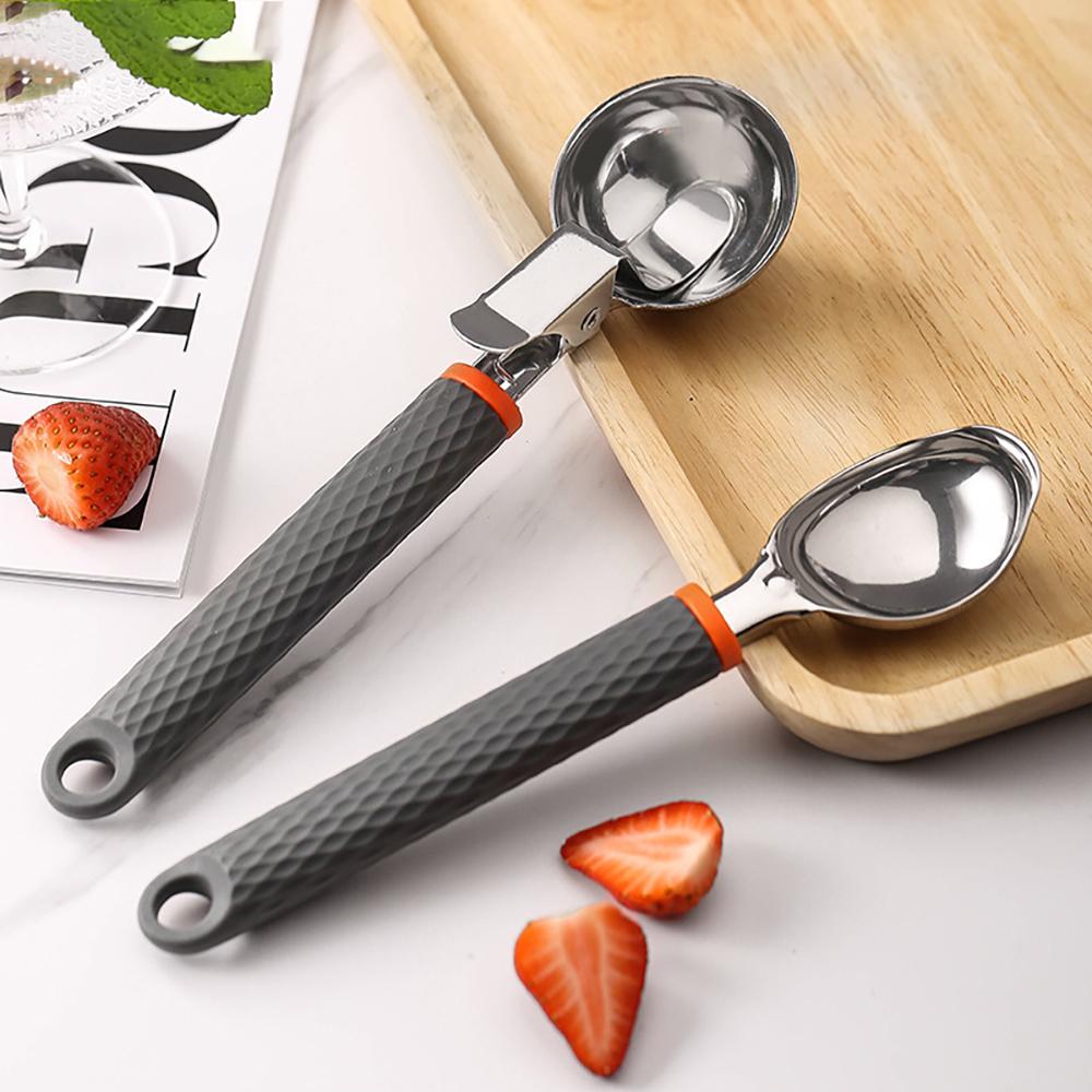 1PC Stainless Steel Ice Cream Spoon Digger Silicone Handle Ice Cream Spoon Multi functional Creative Fruit Digger