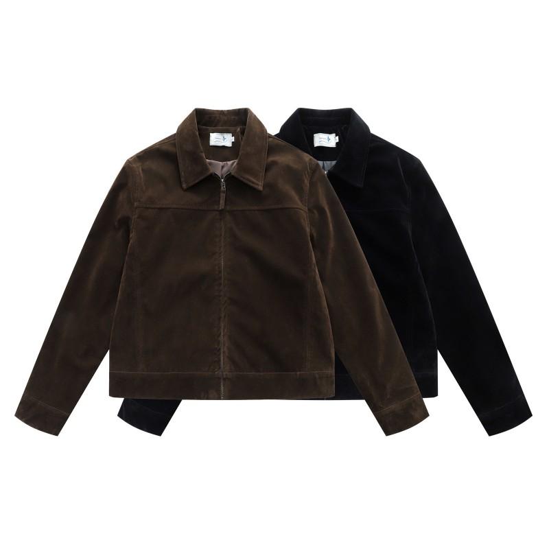 Vintage Old Money Style Fleece Lapel Jacket Men Casual Zip-Up Fall Outerwear