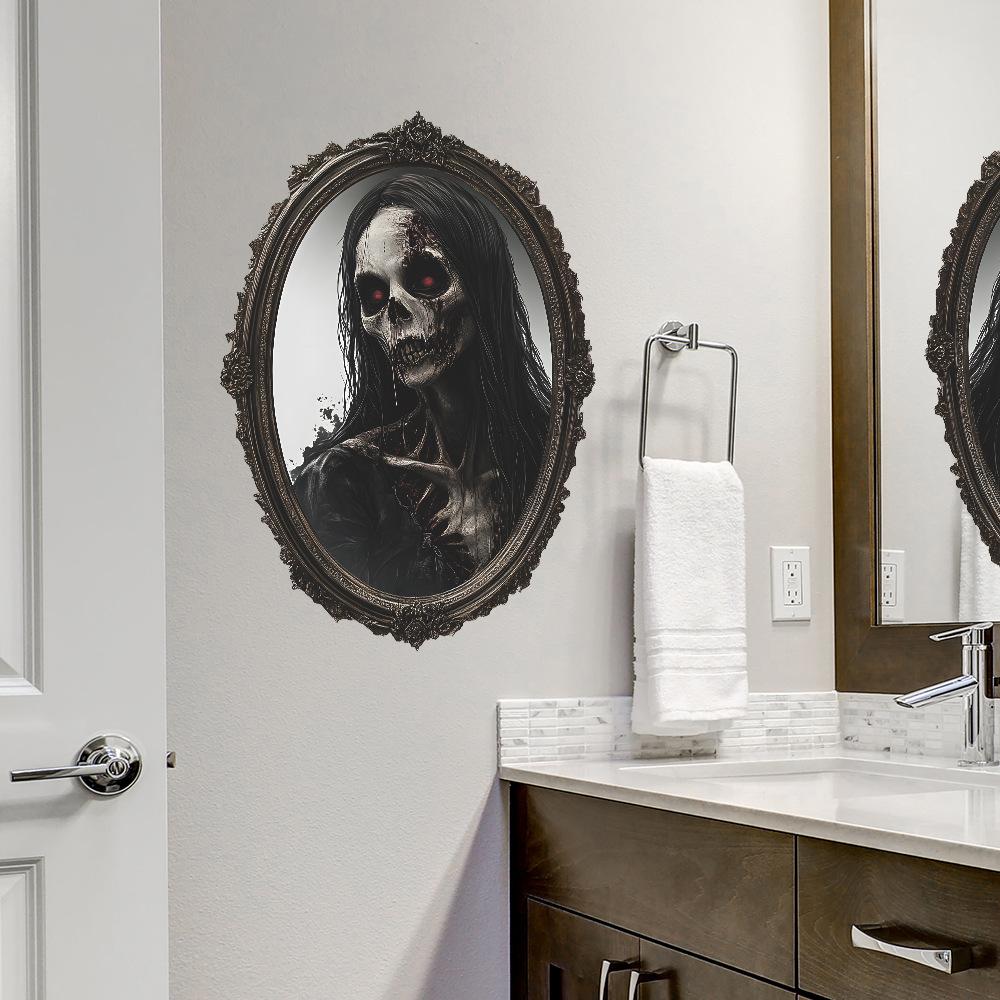 Halloween Horror Mirror Ghost Faces Bedroom Living Room Home Festive Atmosphere Decorative Wall Stickers