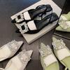 French Pointed High-heeled Sandals 2025 Summer Square Buckle Rhinestone Pointed Shallow Mouth Rear Empty Thin High-heeled Sandals Women's Summer