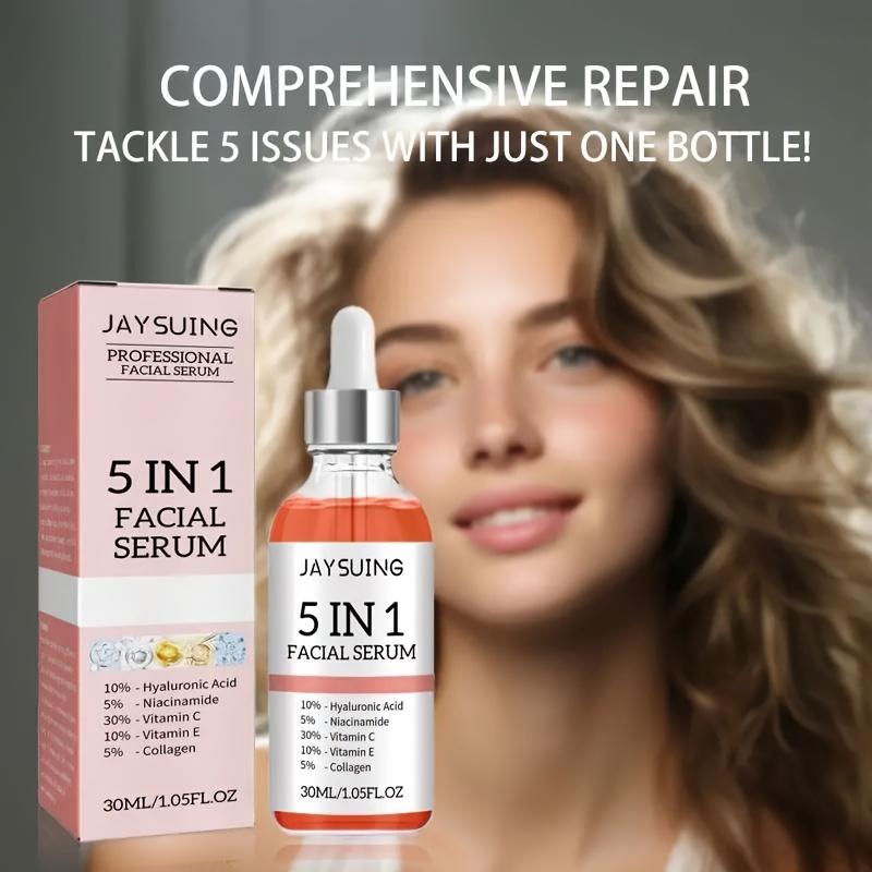 30ml 5 In 1 Face Serum Moisturizing Hyaluronic Acid Vitamin C Facial Serum Smoothing Brightening Skin Care