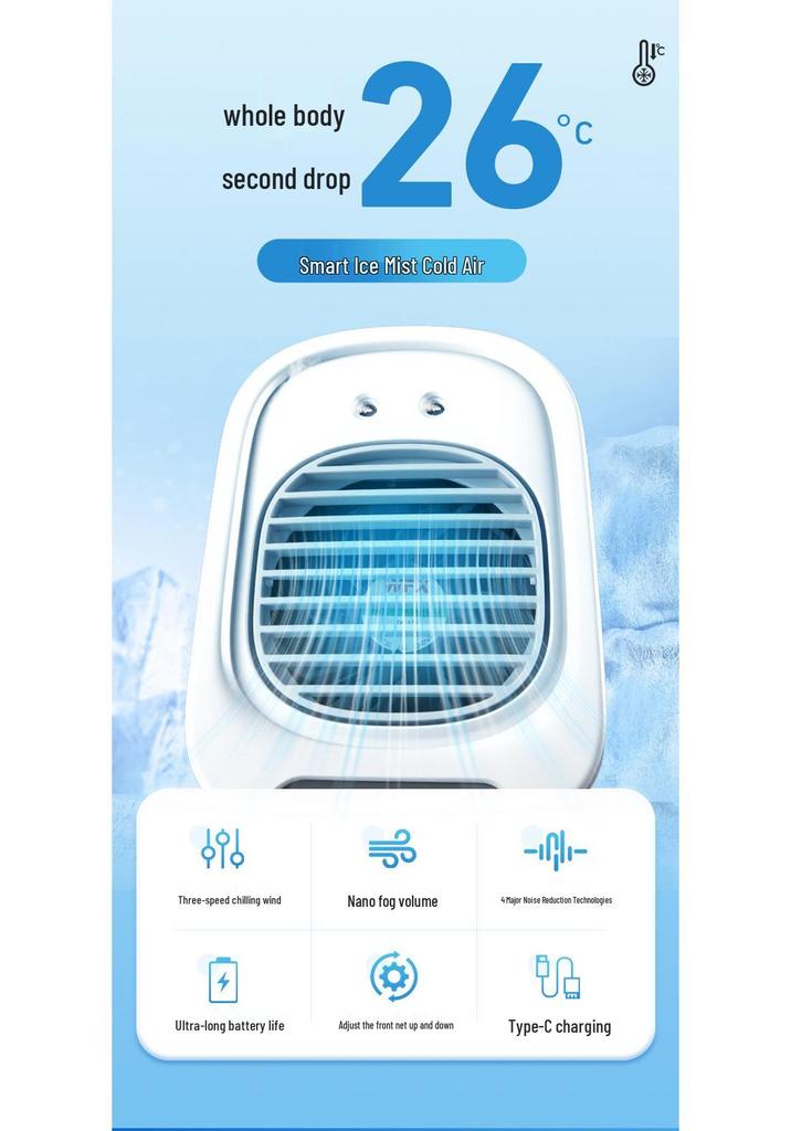 Portable Mini Air Conditioner Fan with Humidifier – Desktop Electric Spray Cooling Fan